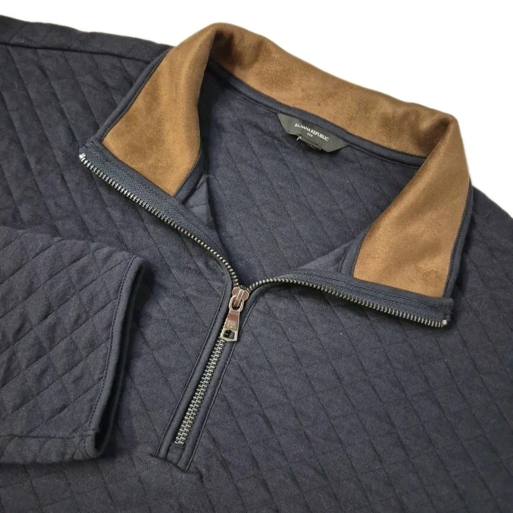 Banana Republic Pullover Mens Large Blue Quilted 1/4 Zip Sweater‎ Sweatshirt